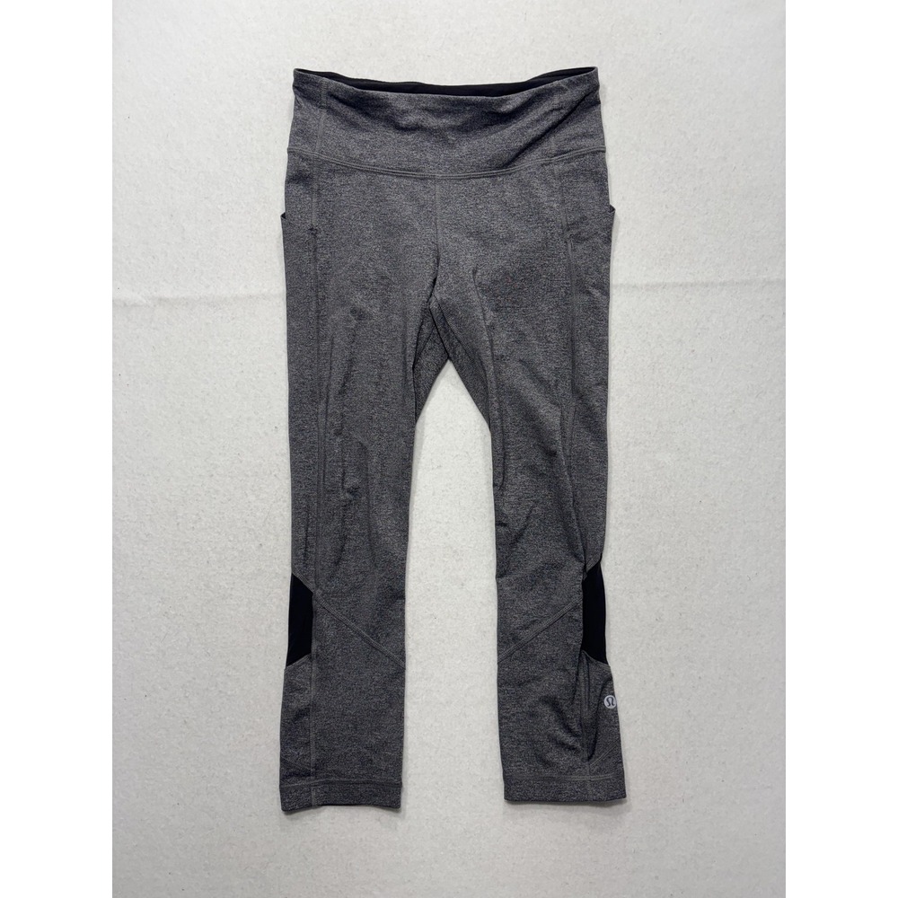 Lululemon‎ Gray Colorblock Cropped Running Leggings Womens 4 Zip Pocket Athletic